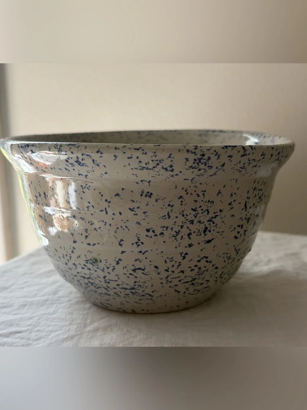 Vintage Monmouth pottery blue spongeware bowl 6” stoneware farmhouse decor